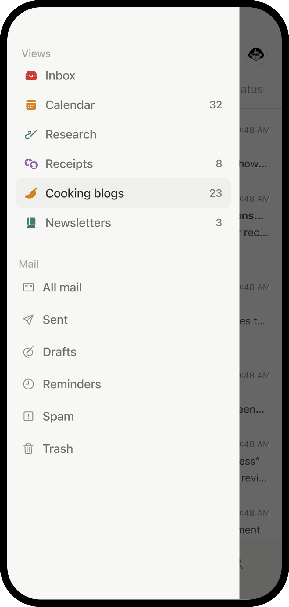 En skärmbild av Notion Mail på mobilen
