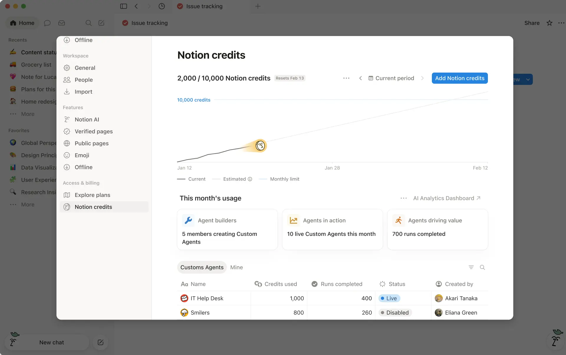 Klicke in deinem Dashboard auf die blaue Schaltfläche „Notion-Guthaben hinzufügen“, um Guthaben zu kaufen.