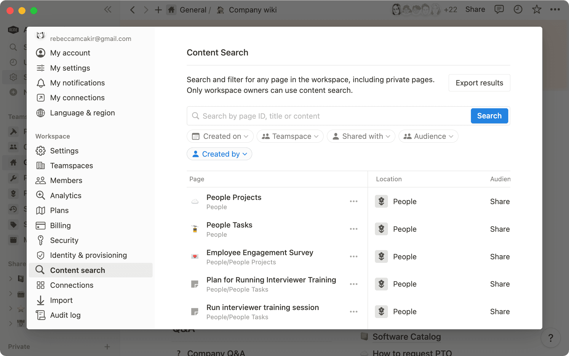 Use a pesquisa de conteúdo para encontrar qualquer coisa em seu espaço de trabalho.