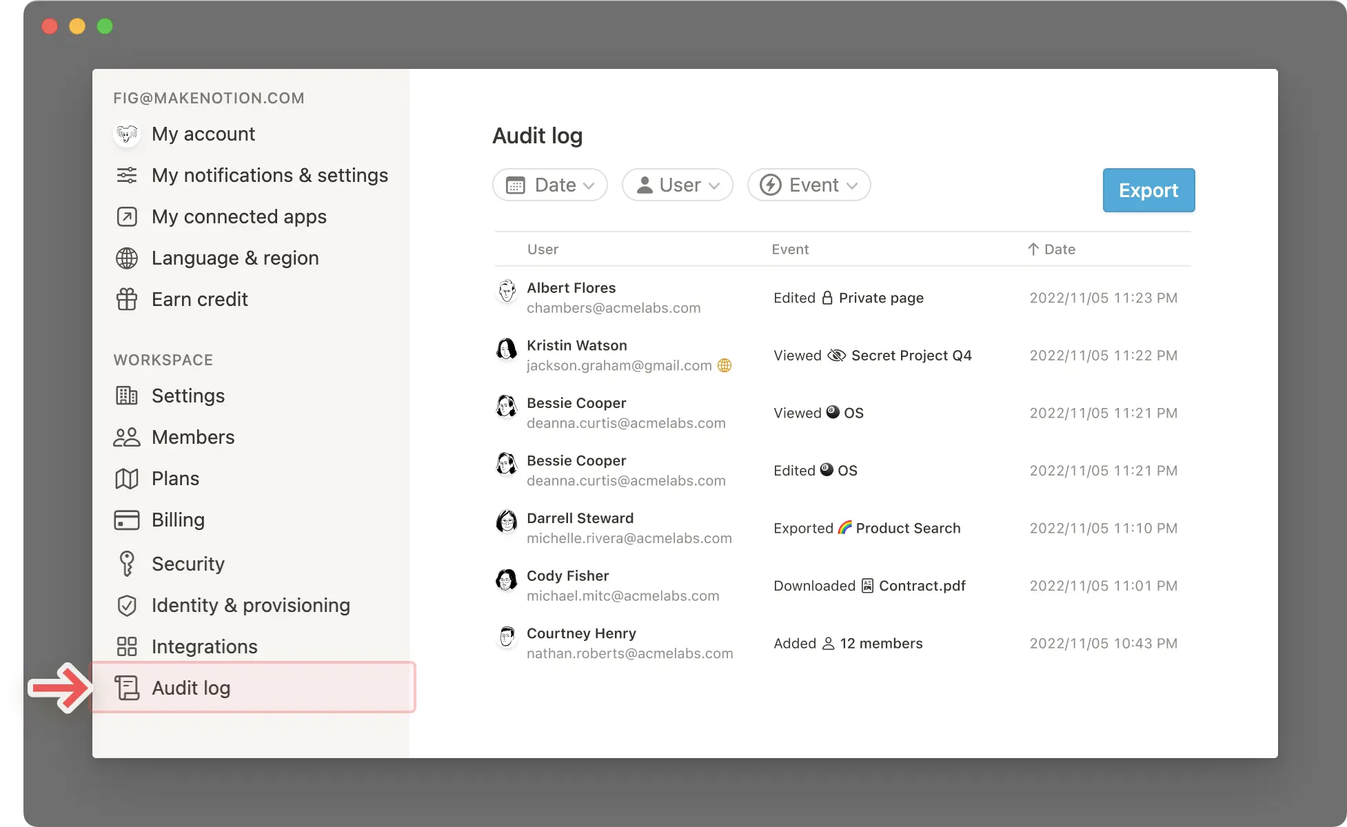 Registro de auditoría