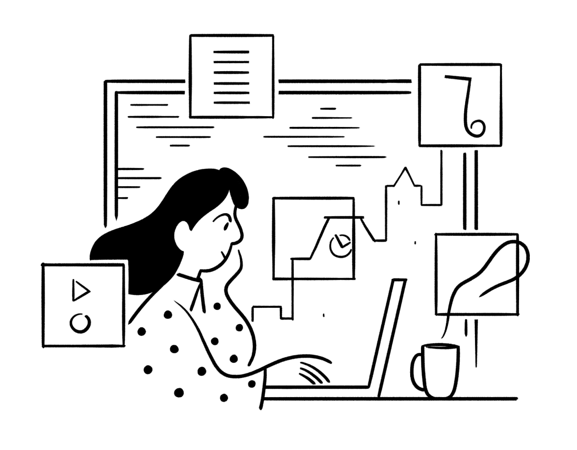 Um membro de equipe trabalhando no espaço de trabalho multifuncional do Notion, combinando documentos, tarefas e conhecimento