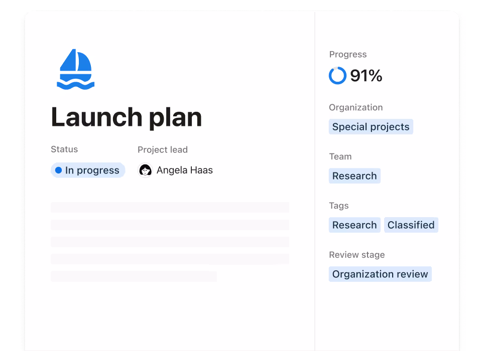 Um documento de plano de lançamento personalizado para as necessidades das equipes