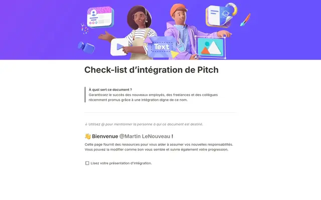 Check-list d’intégration de Pitch