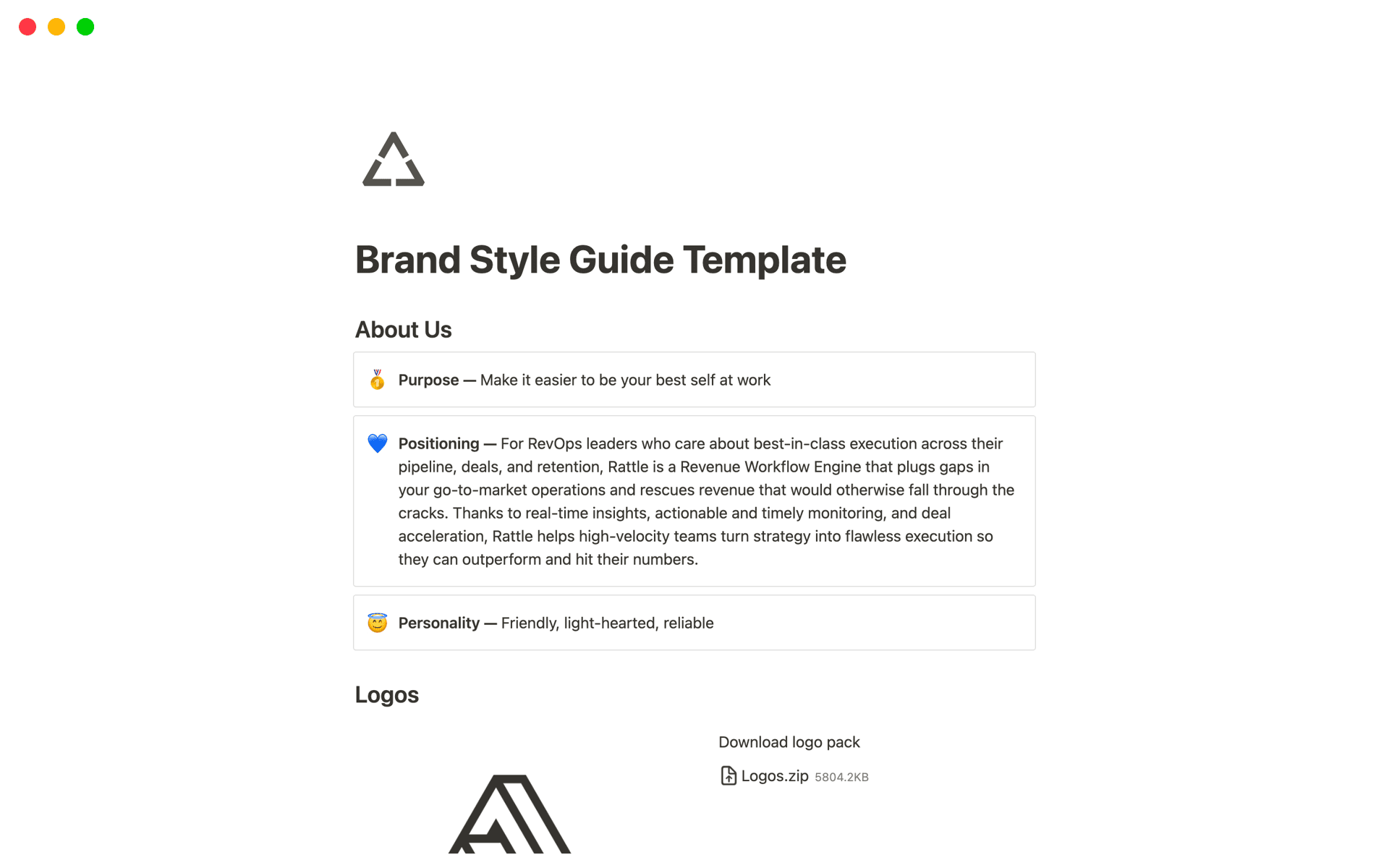 Uma prévia do modelo para Brand Style Guide