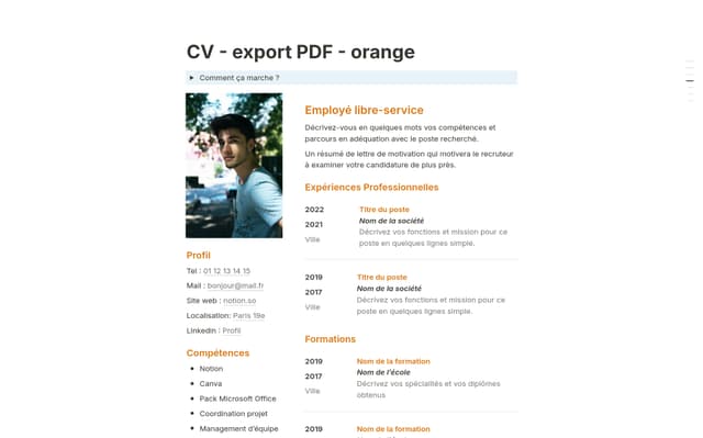 CV simple pour export PDF - orange